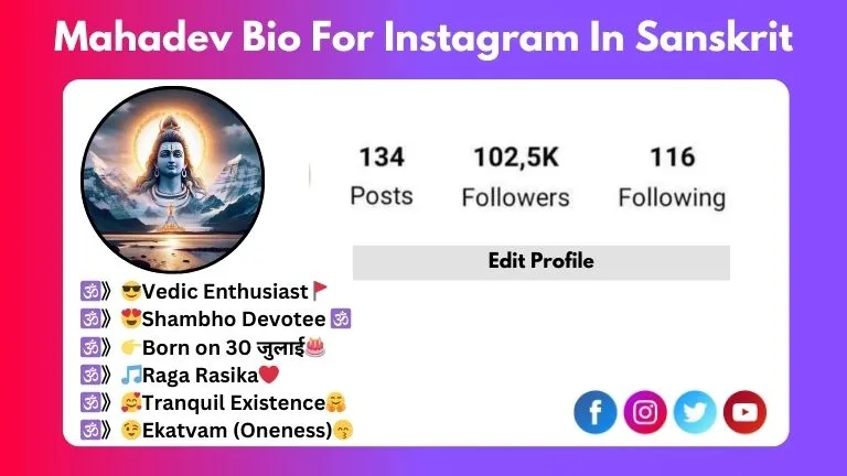 This Image About Of Mahadev Bio For Instagram In Sanskrit​