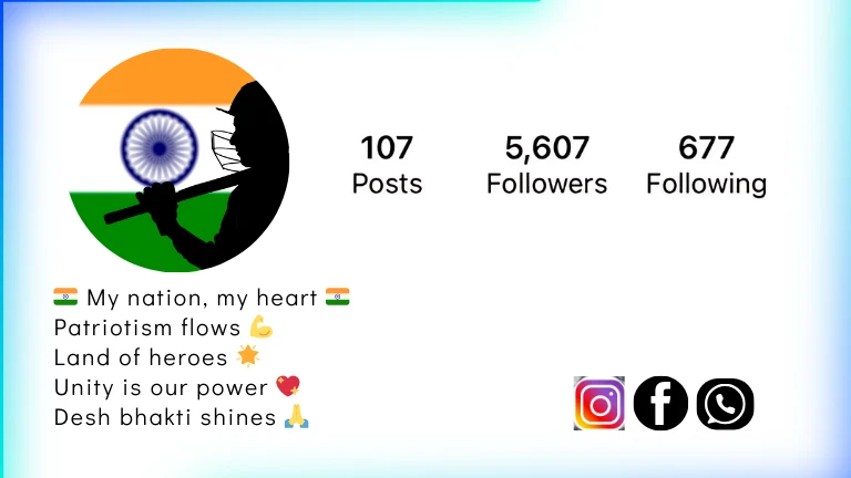 Heartfelt Instagram bio in English showcasing everlasting patriotism for India.