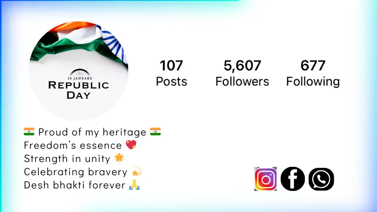 Deeply patriotic Instagram bio in English reflecting pride in India.