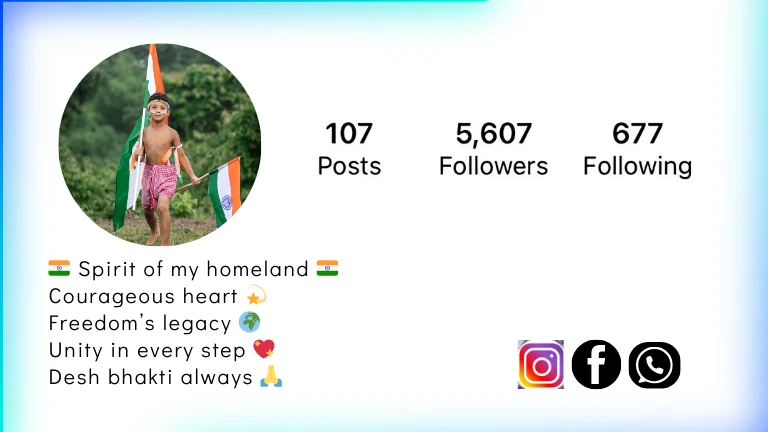 Instagram bio in English celebrating India’s heroic legacy and patriotism. Image 20