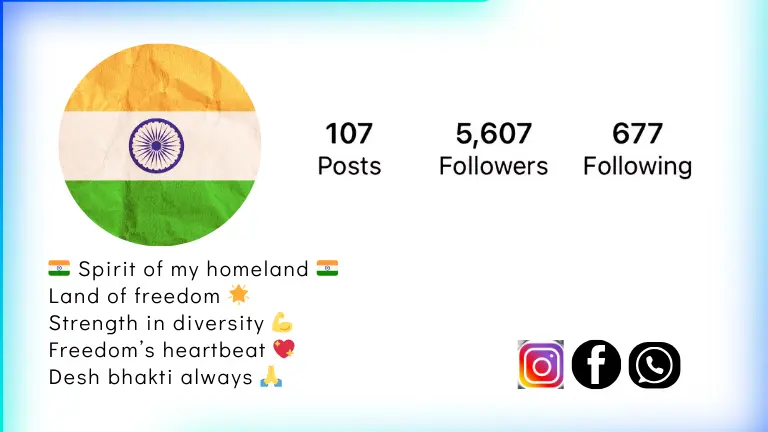 Desh Bhakti Bio Instagram in English Cover Slide with Indian flag background.