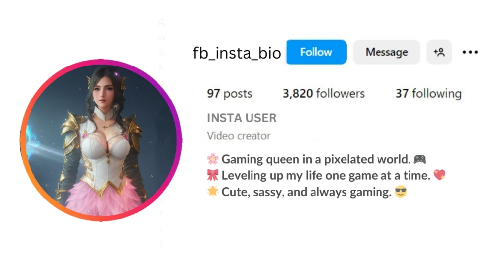 Cute Gamer Girl Bio is visible in this image