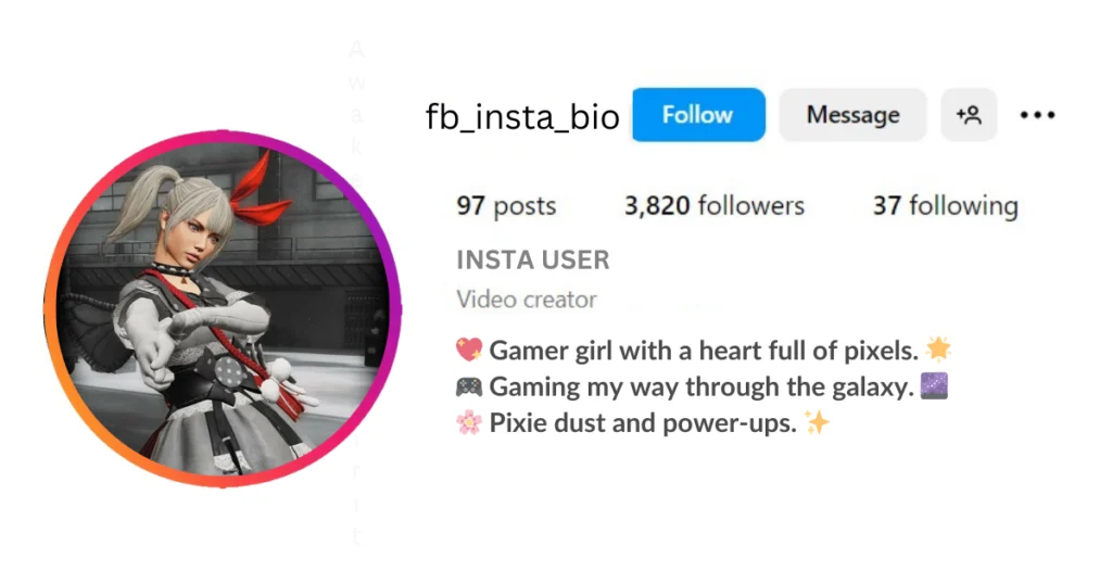 Gamer Girl Bios for Instagram is visible in this image