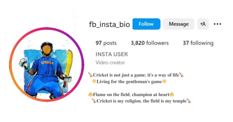 Insta Bio for Cricket Lovers Girl is visible in this image.