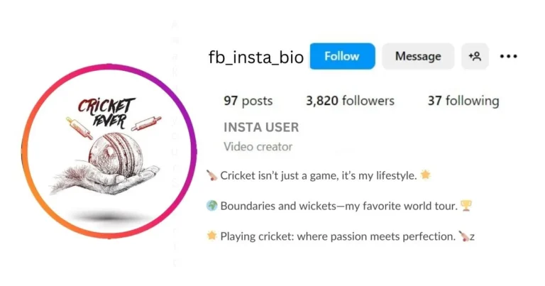 Insta Bio for Cricket Lovers With Emoji is visible in this image.